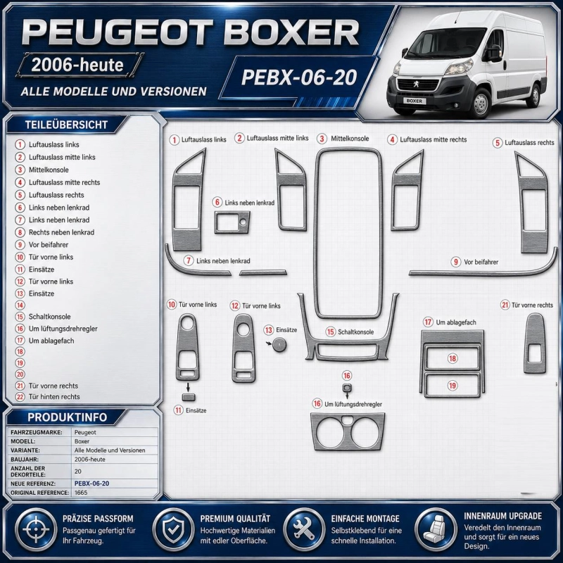 Peugeot Boxer 2006-in poi kit rivestimento cruscotto e interni 3D 20 pezzi