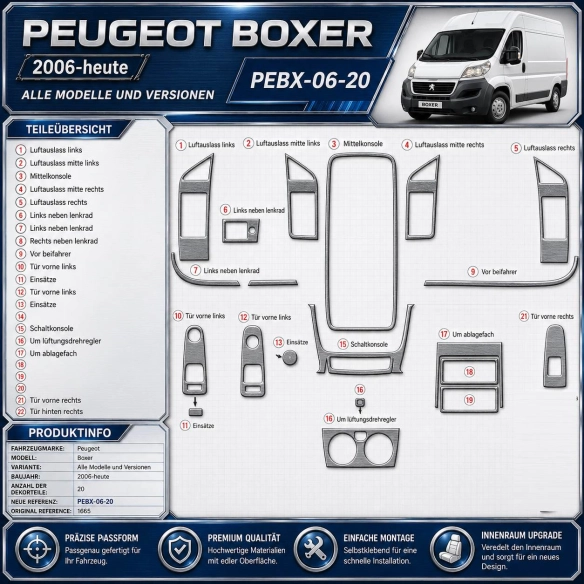 Peugeot Boxer 2006-in poi kit rivestimento cruscotto e interni 3D 20 pezzi