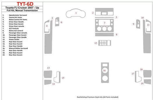 Toyota FJ Cruiser 2007-UP Full Set, Manual Gear Box Cruscotto BD Rivestimenti interni