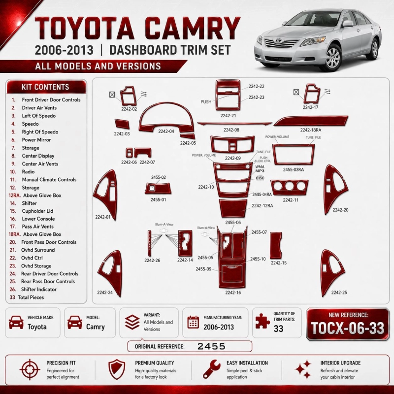 Toyota Corolla 2009 kit rivestimento cruscotto e interni 3D 33 pezzi