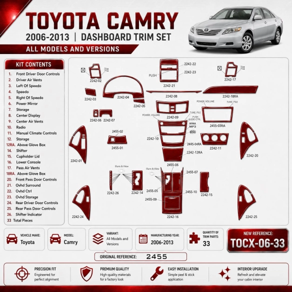 Toyota Corolla 2009 kit rivestimento cruscotto e interni 3D 33 pezzi
