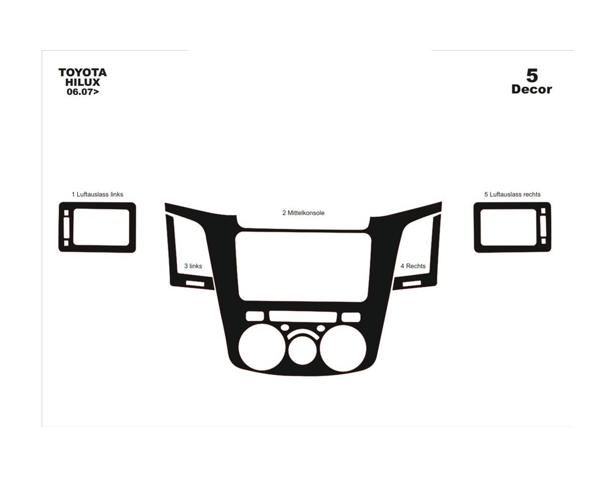 Toyota Hilux MK7 2004–2015 Kit Rivestimento Cruscotto all'interno del veicolo Cruscotti personalizzati 5-Decori