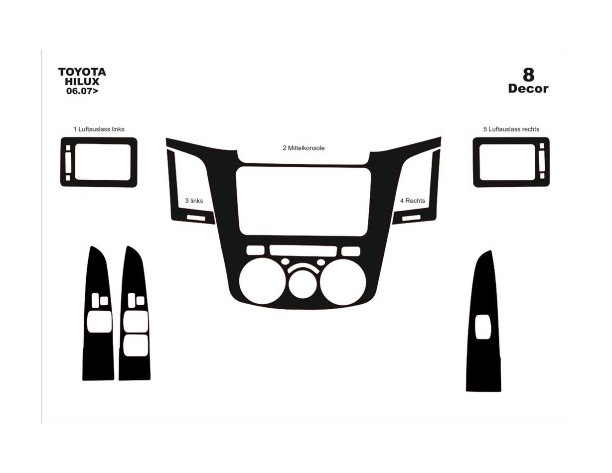 Toyota Hilux MK7 2004–2015 Kit Rivestimento Cruscotto all'interno del veicolo Cruscotti personalizzati 8-Decori
