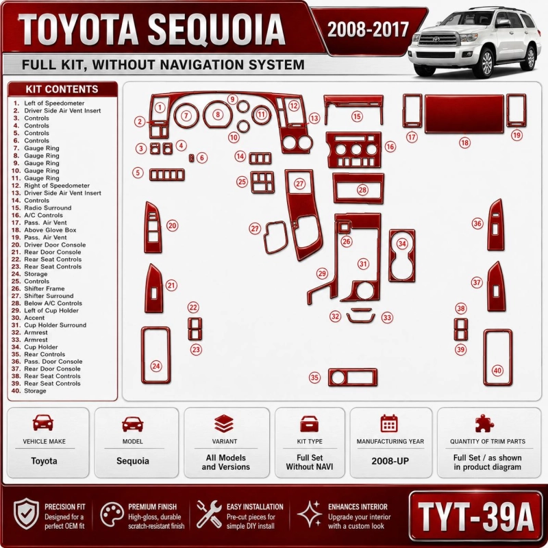 Toyota Sequoia 2008-in poi set completo; senza navigatore kit rivestimento cruscotto e interni 3D