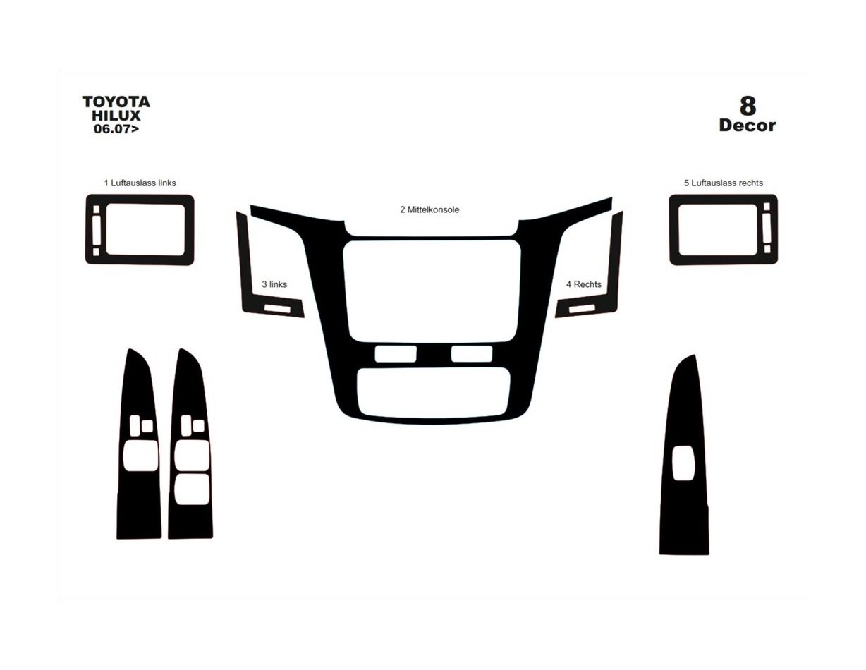 Toyota Hilux MK7 2004–2015 DIGI Kit Rivestimento Cruscotto all'interno del veicolo Cruscotti personalizzati 8-Decori