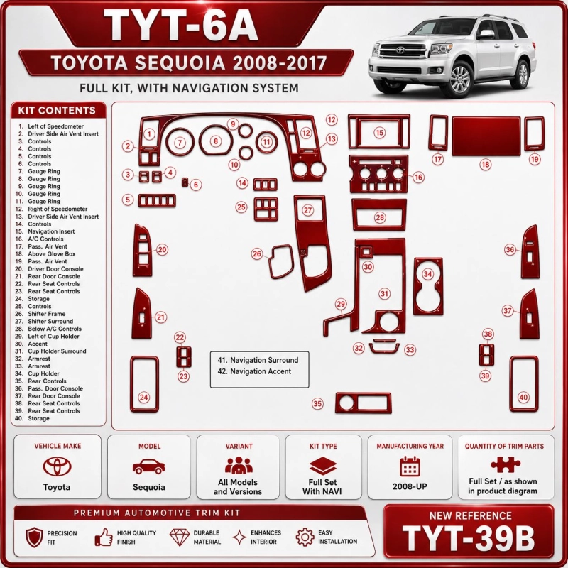 Toyota Sequoia 2008-in poi set completo; con navigatore kit rivestimento cruscotto e interni 3D