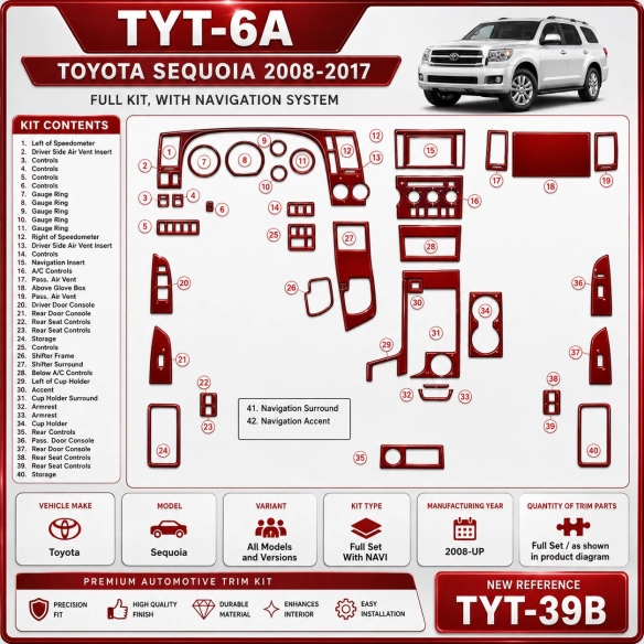Toyota Sequoia 2008-in poi set completo; con navigatore kit rivestimento cruscotto e interni 3D