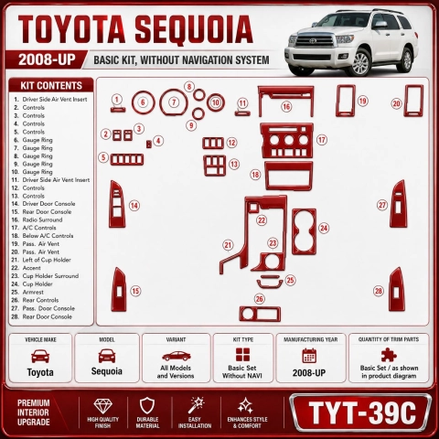 Toyota Sequoia 2008-in poi Basic Set; senza navigatore kit rivestimento cruscotto e interni 3D