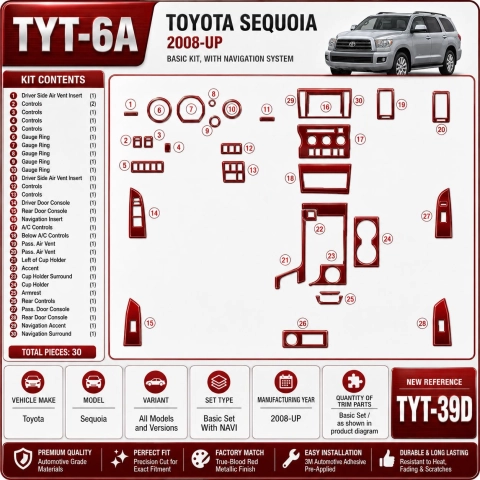 Toyota Sequoia 2008-in poi Basic Set; con navigatore kit rivestimento cruscotto e interni 3D