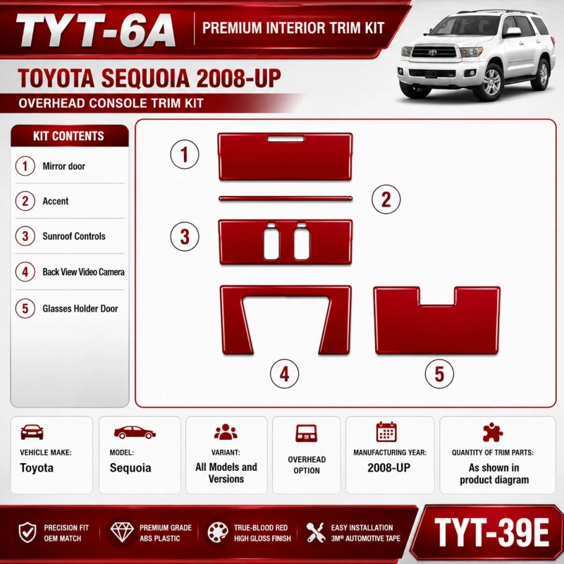 Toyota Sequoia 2008-in poi Overhead Option kit rivestimento cruscotto e interni 3D
