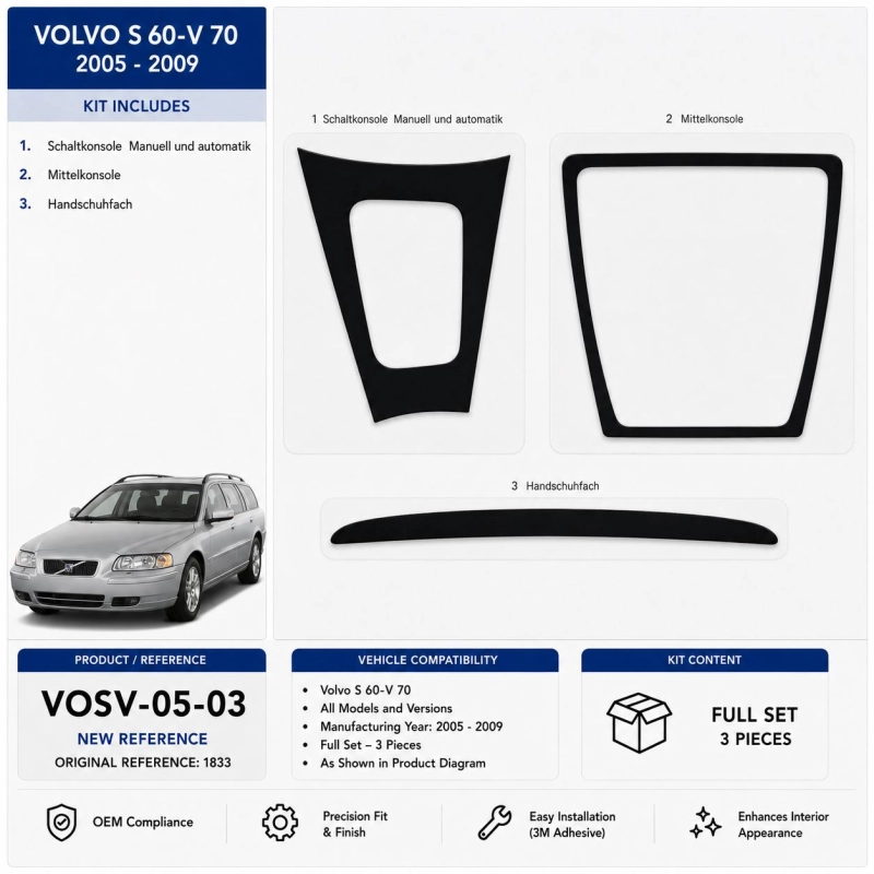 Volvo S 60-V 70 2005-2009 kit rivestimento cruscotto e interni 3D 3 pezzi