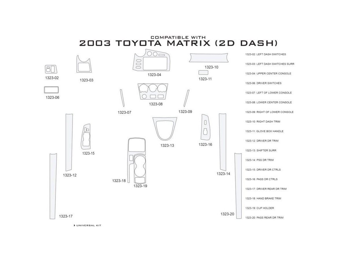 Toyota Matrix 2003-2004 Full Set Cruscotto BD Rivestimenti interni