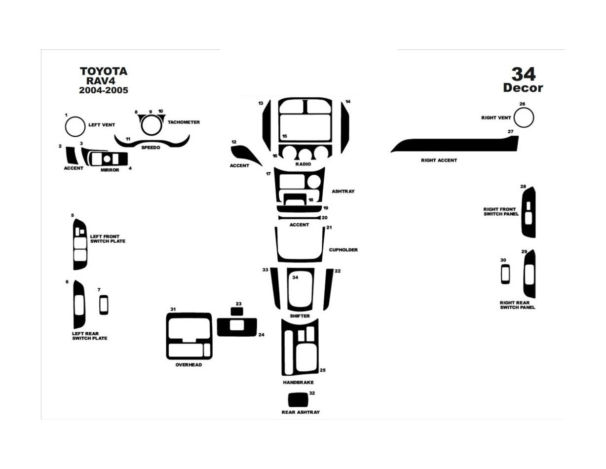 Toyota Rav 4 XA20 11.03-12.04 Kit Rivestimento Cruscotto all'interno del veicolo Cruscotti personalizzati 34-Decori