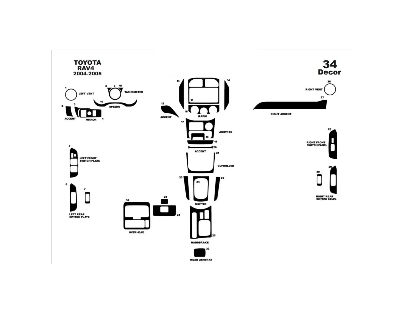 Toyota Rav 4 XA20 11.03-12.04 Kit Rivestimento Cruscotto all'interno del veicolo Cruscotti personalizzati 34-Decori