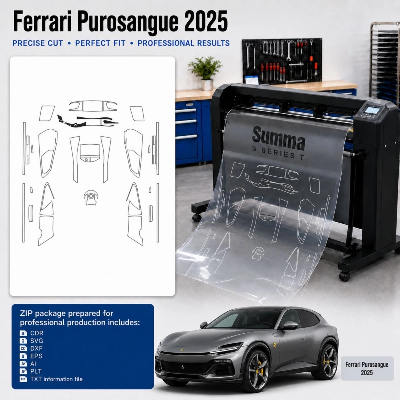 Dima di taglio interni Ferrari Purosangue 2025 per PPF e wrapping