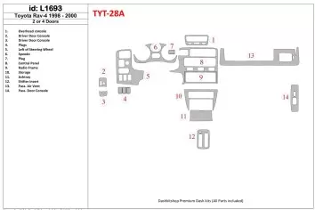 Toyota RAV-4 1998-2000 4 Doors, 20 Parts set Cruscotto BD Rivestimenti interni