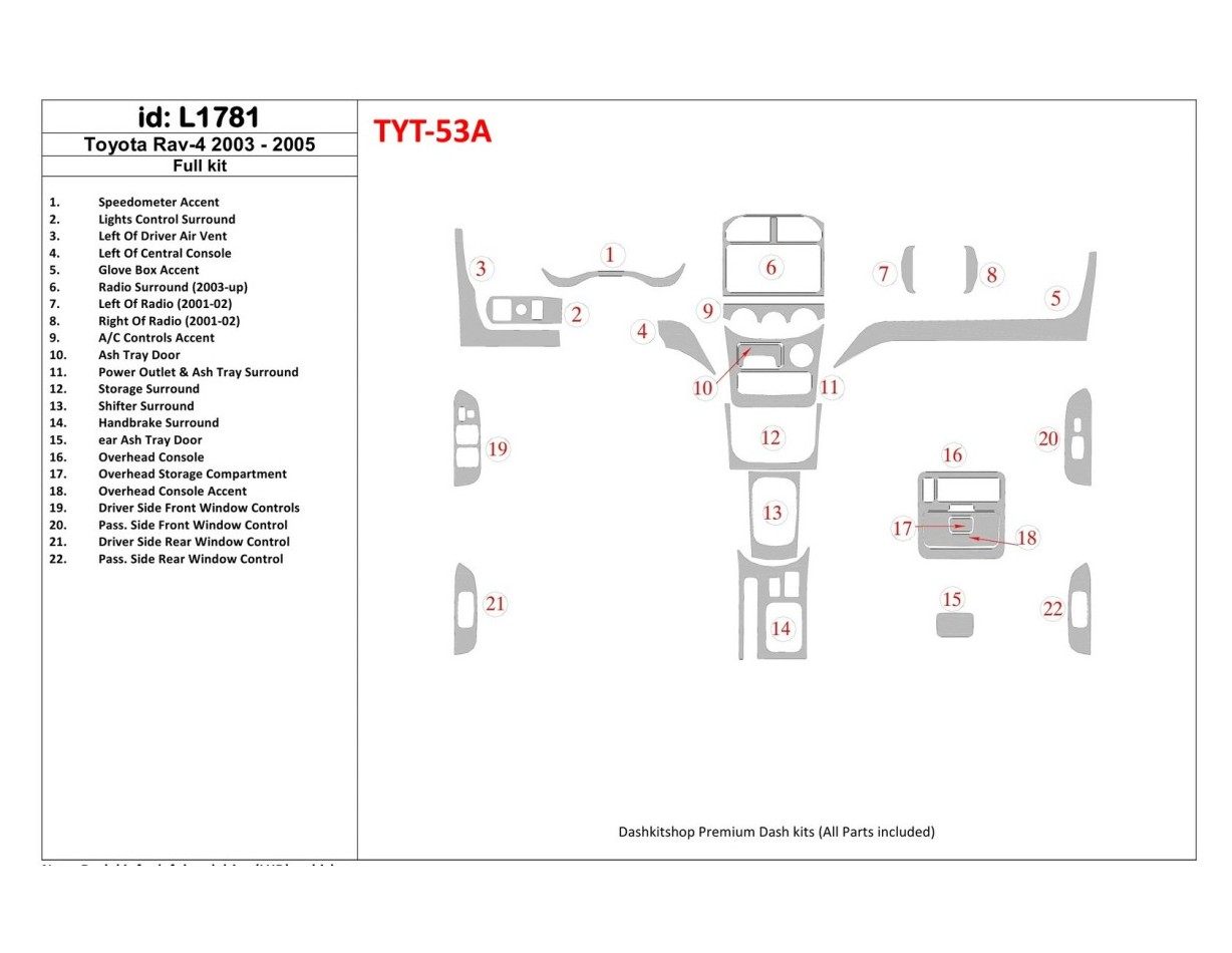 Toyota RAV-4 2003-2005 Full Set Cruscotto BD Rivestimenti interni