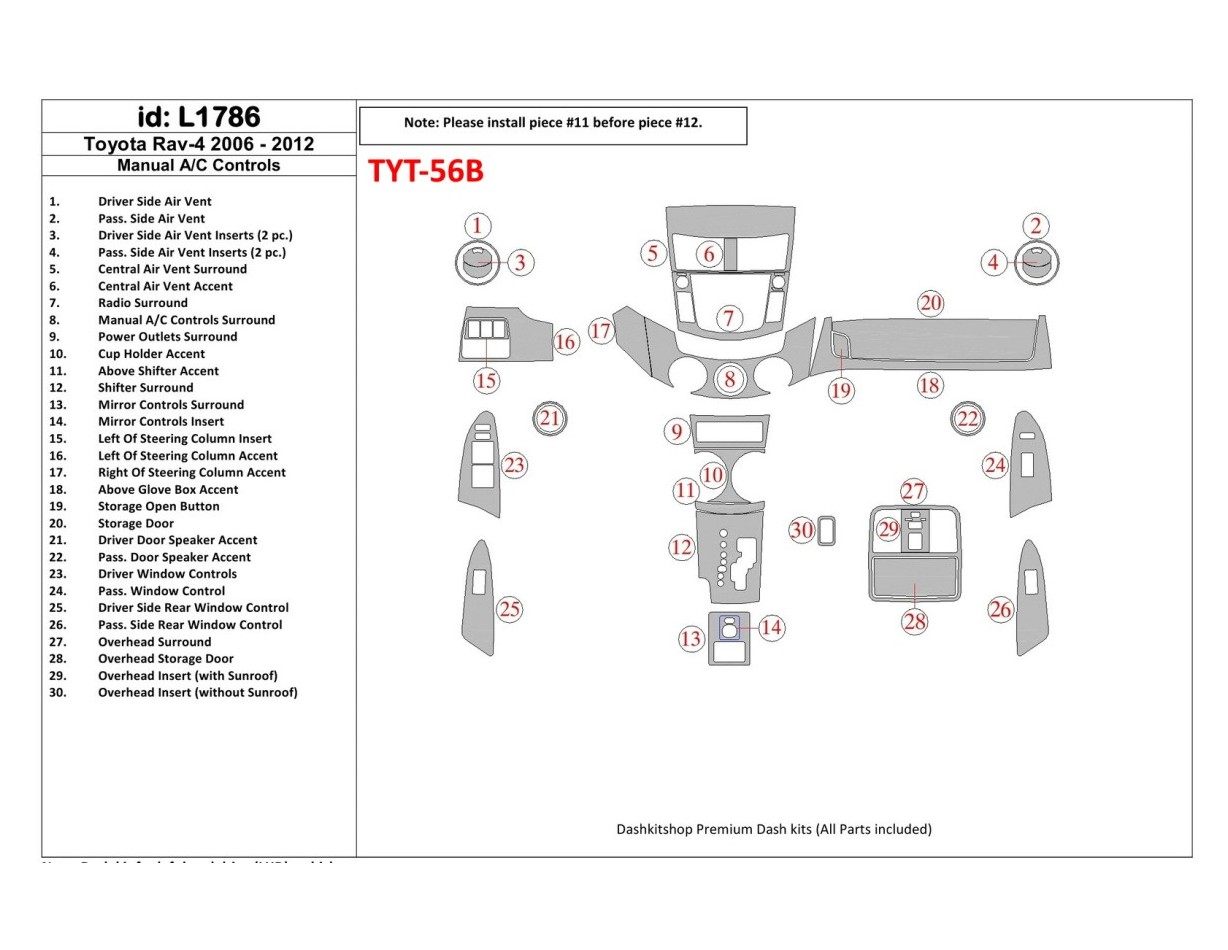 Toyota RAV-4 2006-UP Manual Gearbox A/C Controls Cruscotto BD Rivestimenti interni
