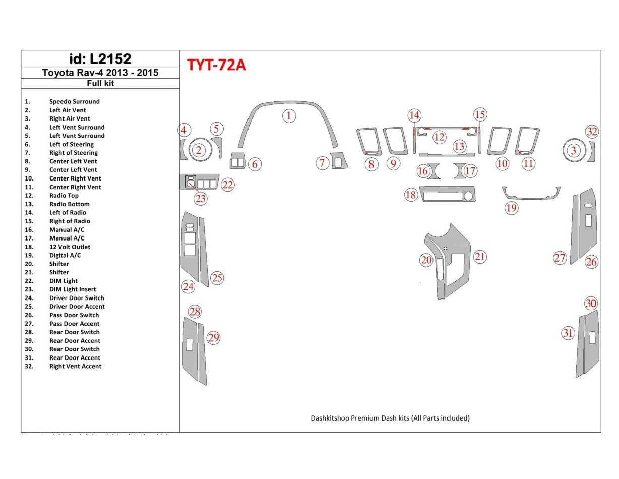 Toyota RAV-4 2013-2015 Full Set Cruscotto BD Rivestimenti interni