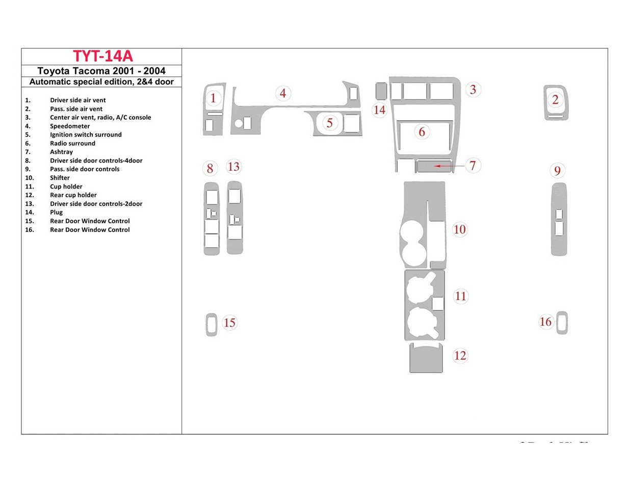 Toyota Tacoma 2000-2004 Automatic Gearbox special edition, 2&4 Doors Cruscotto BD Rivestimenti interni