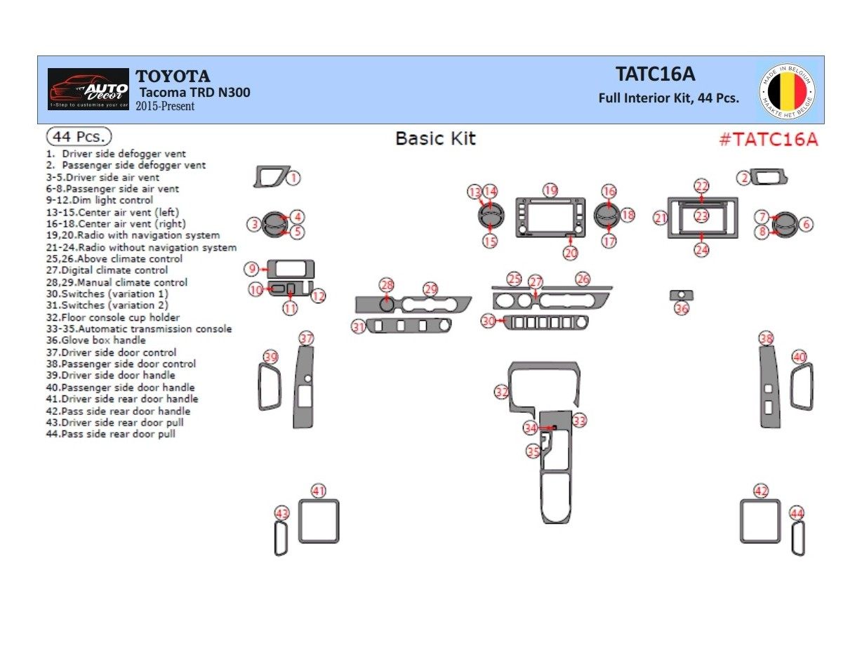 Toyota Tacoma 2016-2020 Kit Rivestimento Cruscotto all'interno del veicolo Cruscotti personalizzati 44-Decori