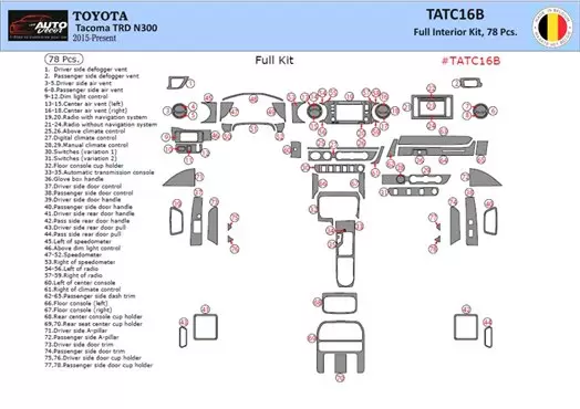 Toyota Tacoma 2016-2020 Kit Rivestimento Cruscotto all'interno del veicolo Cruscotti personalizzati 78-Decori