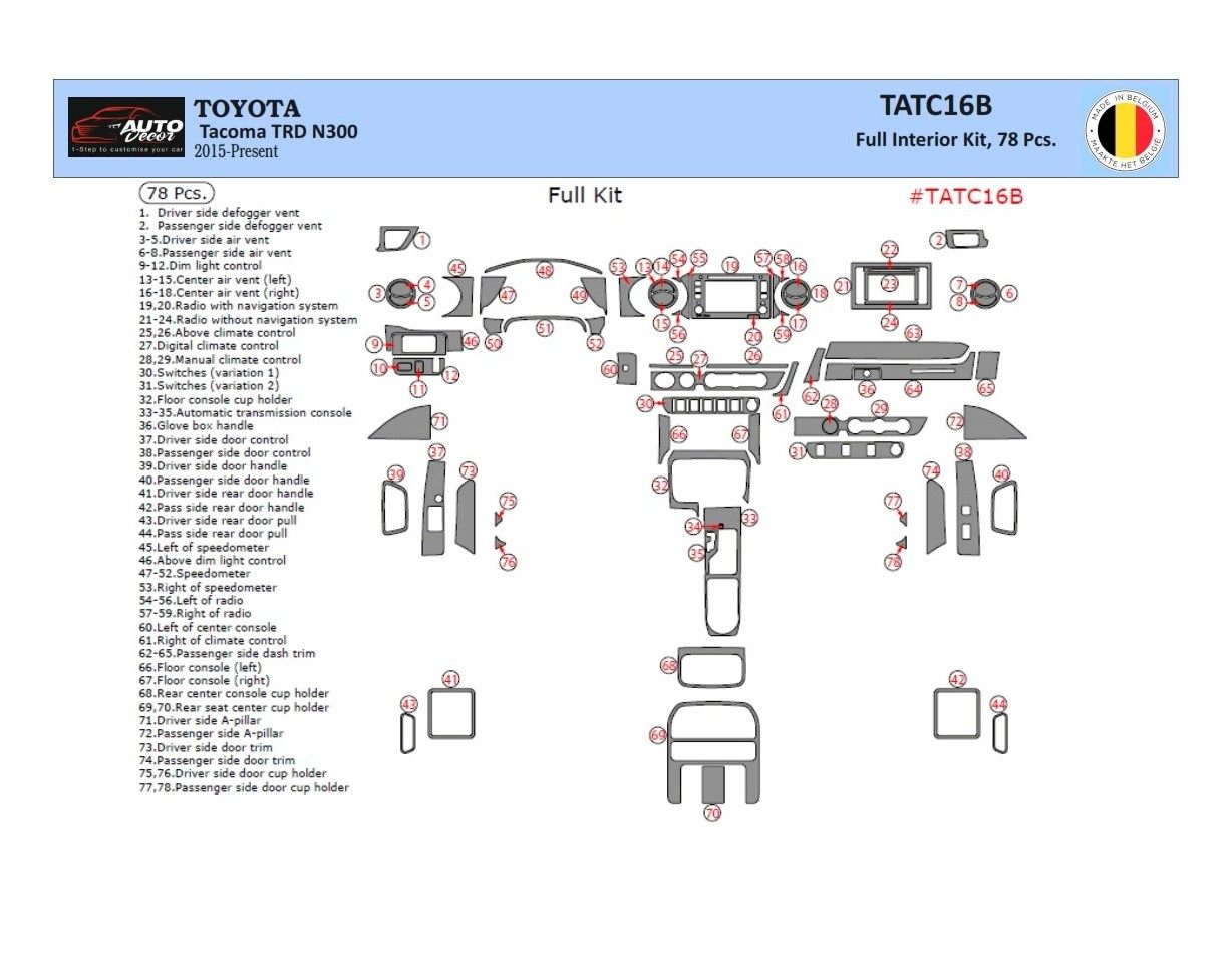 Toyota Tacoma 2016-2020 Kit Rivestimento Cruscotto all'interno del veicolo Cruscotti personalizzati 78-Decori