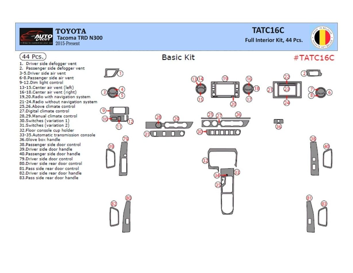 Toyota Tacoma DoubleCab 2016-2020 Kit Rivestimento Cruscotto all'interno del veicolo Cruscotti personalizzati 44-Decori