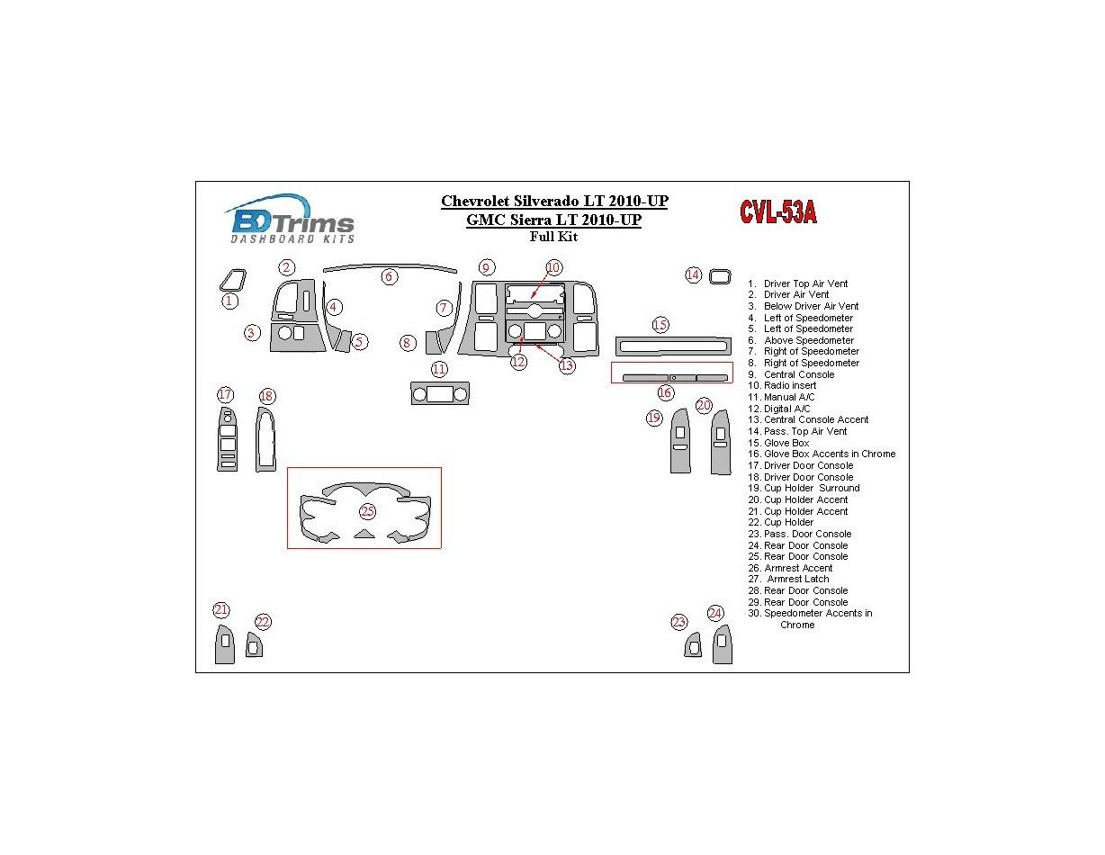 Chevrolet Silverado 2010-UP Full Set Cruscotto BD Rivestimenti interni