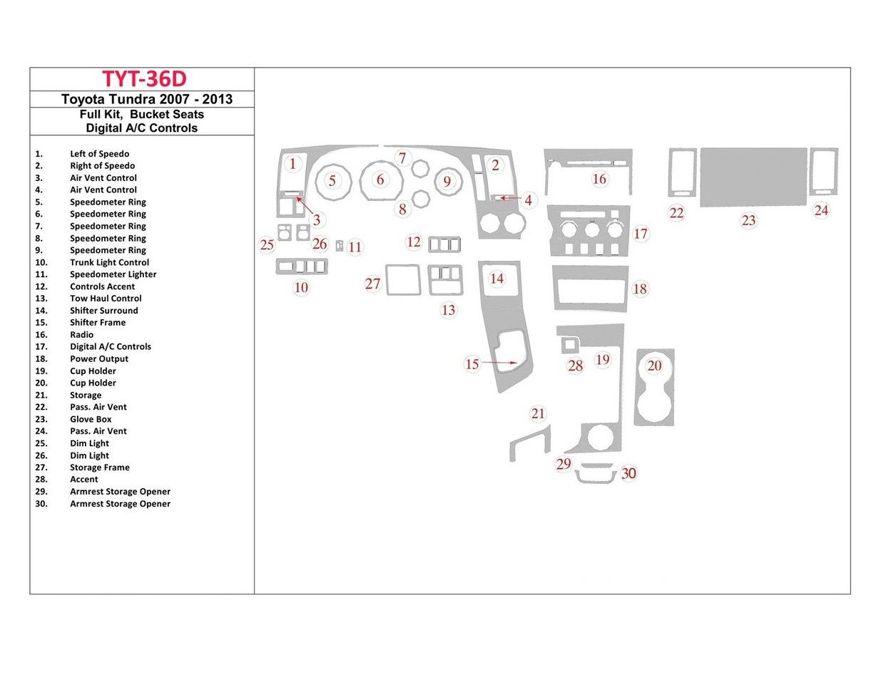 Toyota Tundra 2007-UP Basic Set, Bucket Seats, Automatic AC Control Cruscotto BD Rivestimenti interni