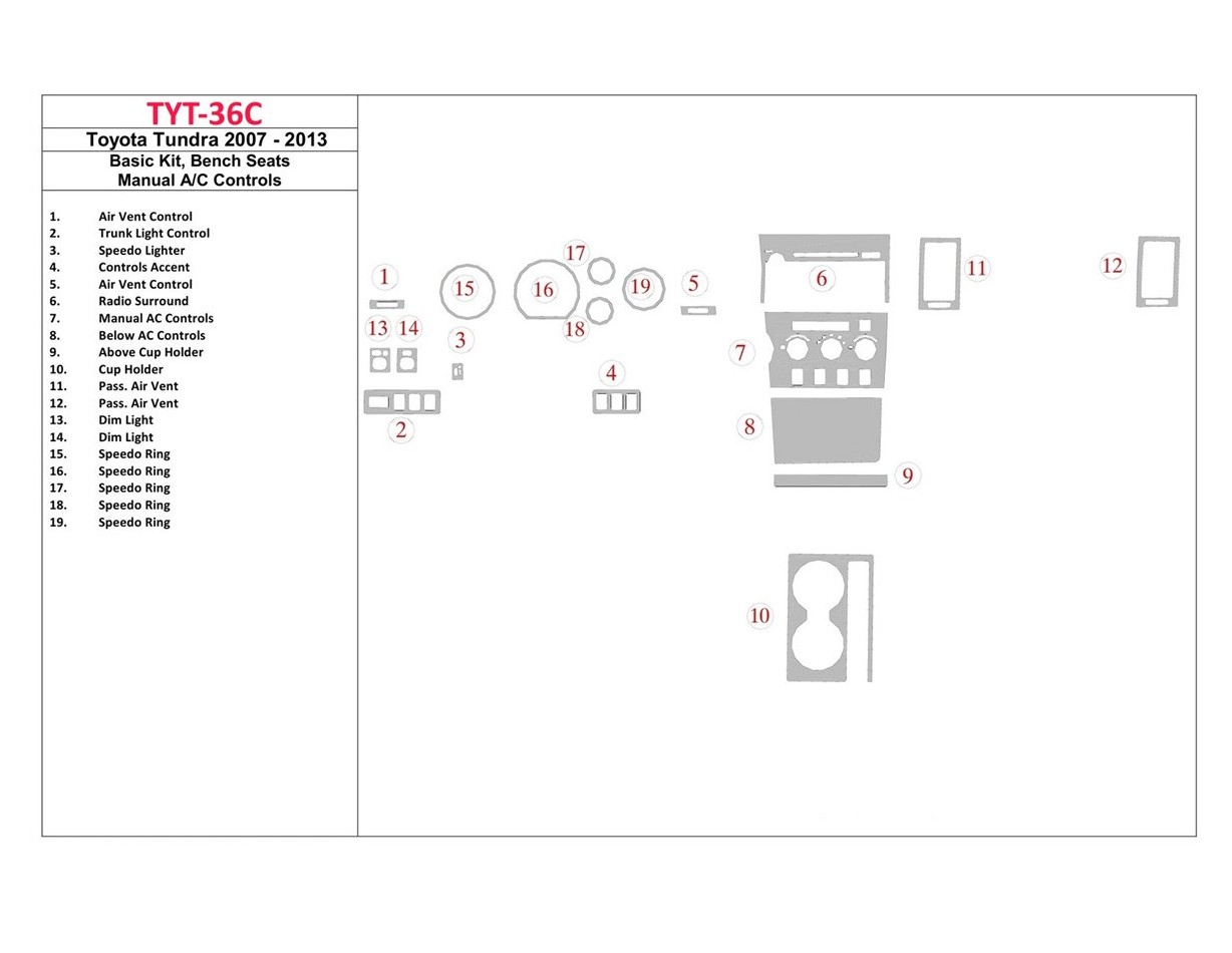 Toyota Tundra 2007-UP Basic Set, Bucket Seats, Manual Gearbox AC Control Cruscotto BD Rivestimenti interni