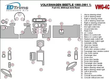 Volkswagen Beetle 1998-2001 Full Set, Without Armrest, 32 Parts set, Cruscotto BD Rivestimenti interni