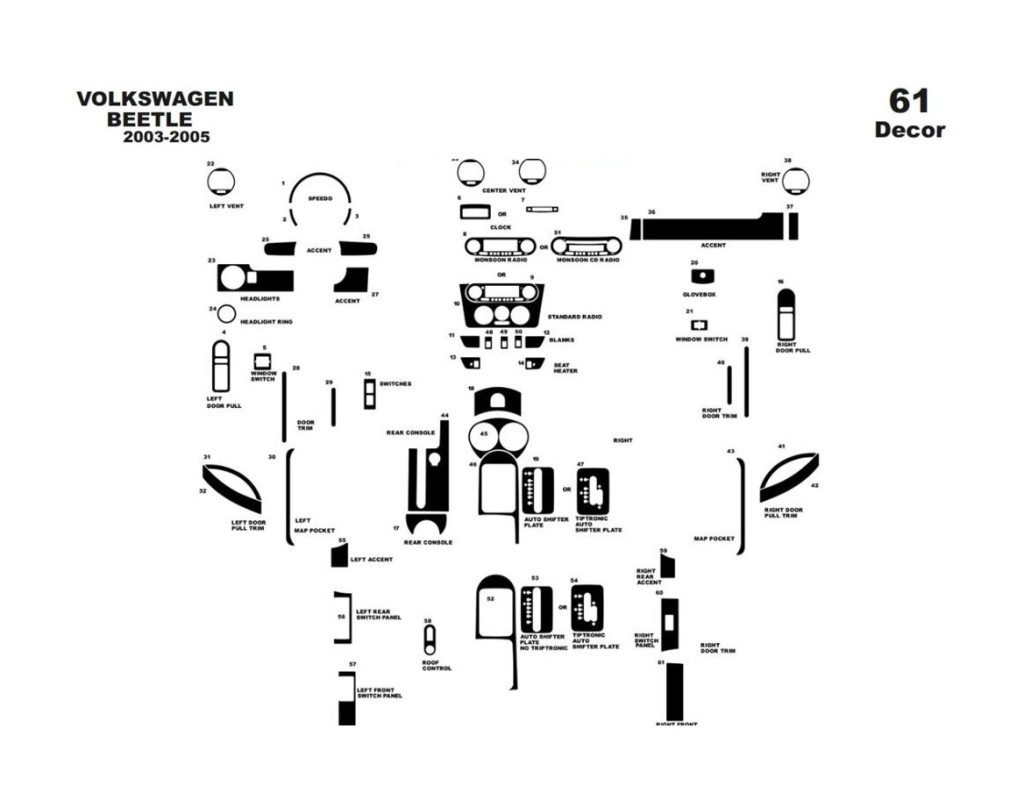 Volkswagen Beetle 2003-2005 Kit Rivestimento Cruscotto all'interno del veicolo Cruscotti personalizzati 61-Decori