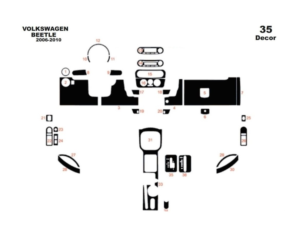 Volkswagen Beetle 2006-2010 Kit Rivestimento Cruscotto all'interno del veicolo Cruscotti personalizzati 35-Decori
