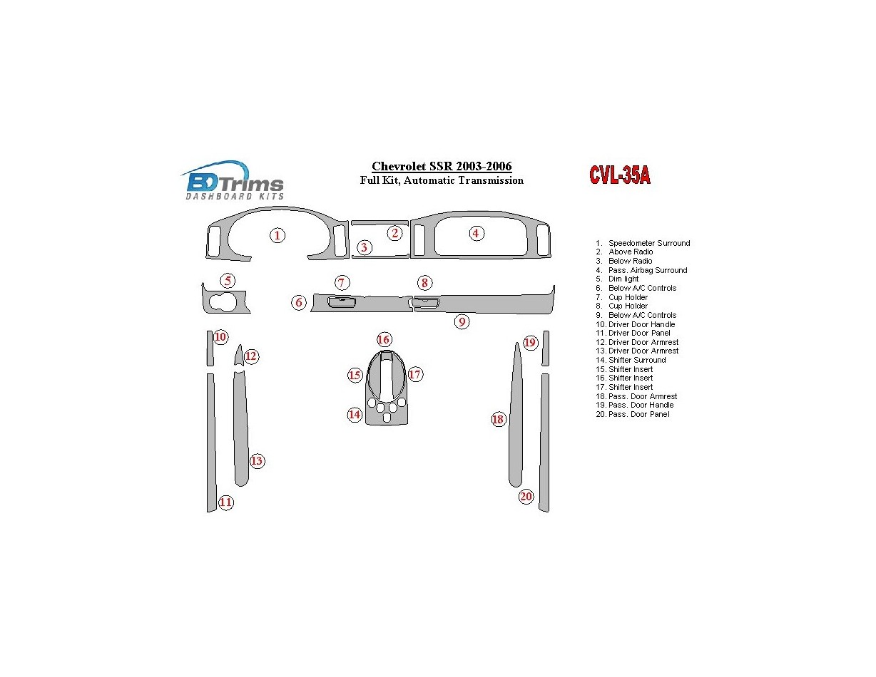 Chevrolet SSR 2003-2006 Full Set Cruscotto BD Rivestimenti interni