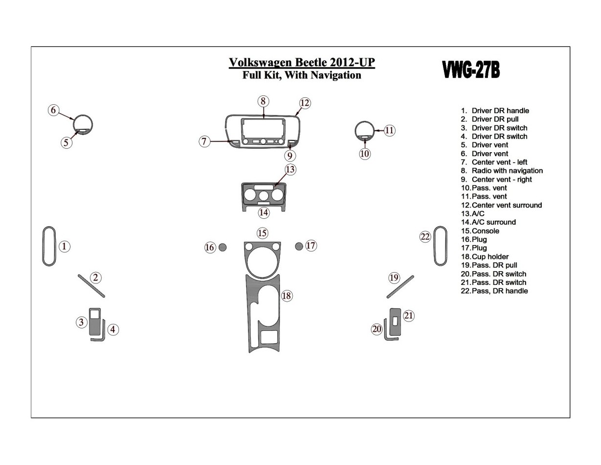 Volkswagen Beetle 2012-UP Full Set, With NAVI Cruscotto BD Rivestimenti interni