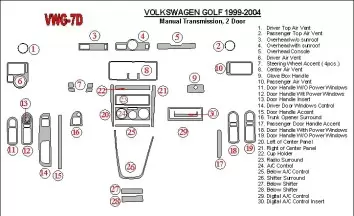 Volkswagen Golf 1999-2004 2 Doors, with glowe-box, 26 Parts set Cruscotto BD Rivestimenti interni