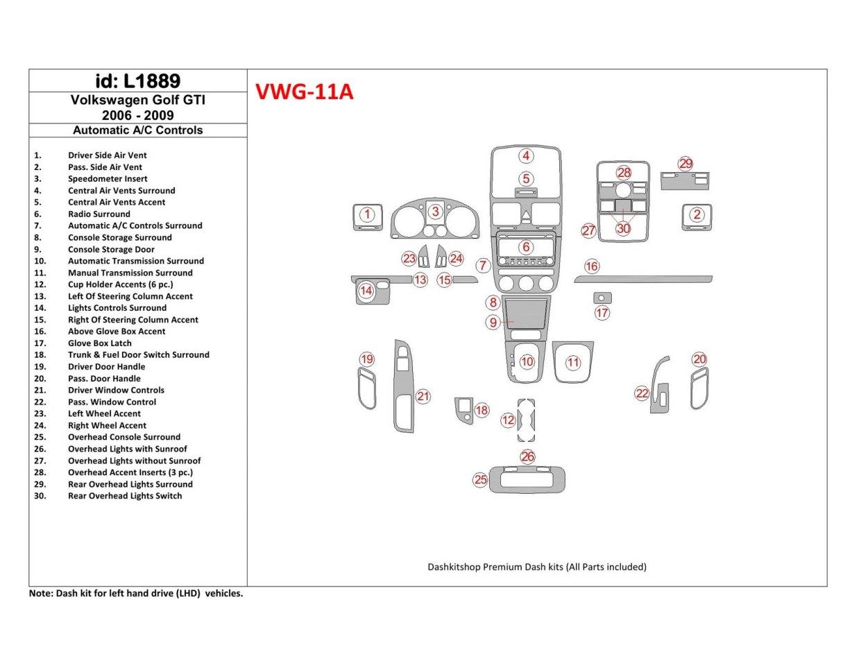 Volkswagen Golf V GTI 2006-UP Automatic Gearbox A/C Control Cruscotto BD Rivestimenti interni Volkswagen Golf V GTI 2006-UP Automatic Gearbox A/C Control Cruscotto BD Rivestimenti interni