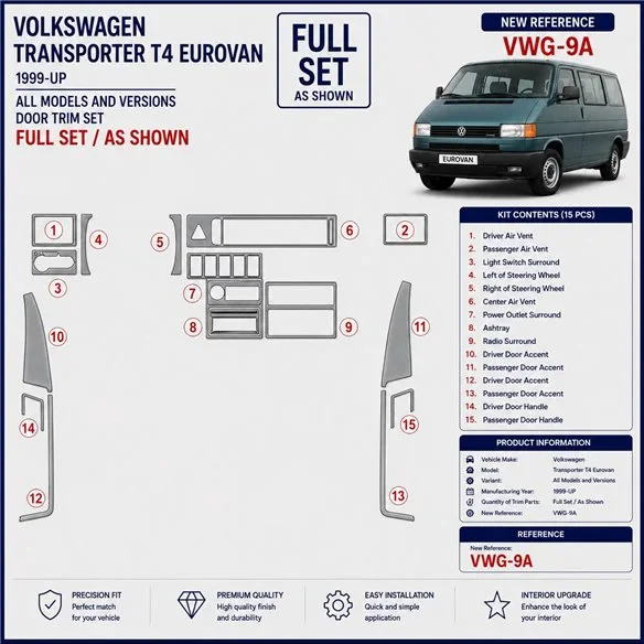 Volkswagen TransporterT4 Eurovan 1999+ set completo kit cruscotto 3D