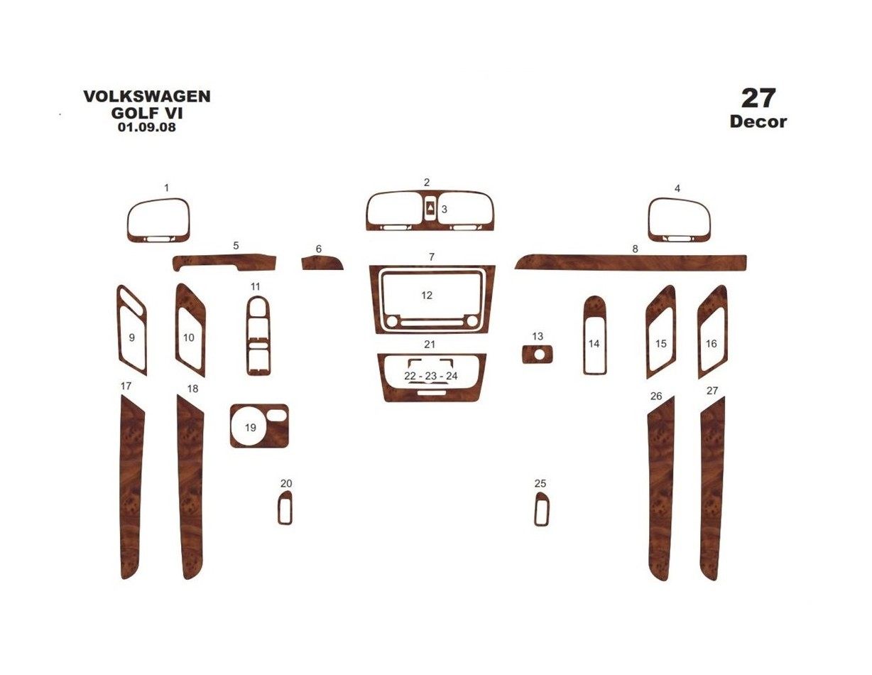 Volkswagen Golf VI 09.2008 Kit Rivestimento Cruscotto all'interno del veicolo Cruscotti personalizzati 27-Decori