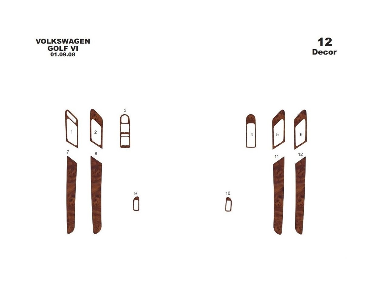 Volkswagen Golf VI Doors 09.2008 Kit Rivestimento Cruscotto all'interno del veicolo Cruscotti personalizzati 12-Decori