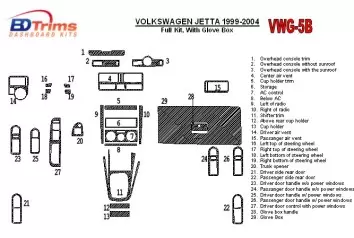 Volkswagen Jetta 1999-2004 Full Set, with glowe-box, 29 Parts set Cruscotto BD Rivestimenti interni