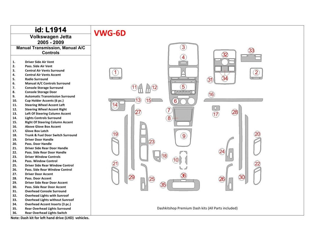 Volkswagen Jetta 2005-2009 МКПП, Aircondition Cruscotto BD Rivestimenti interni Volkswagen Jetta 2005-2009 МКПП, Aircondition Cruscotto BD Rivestimenti interni