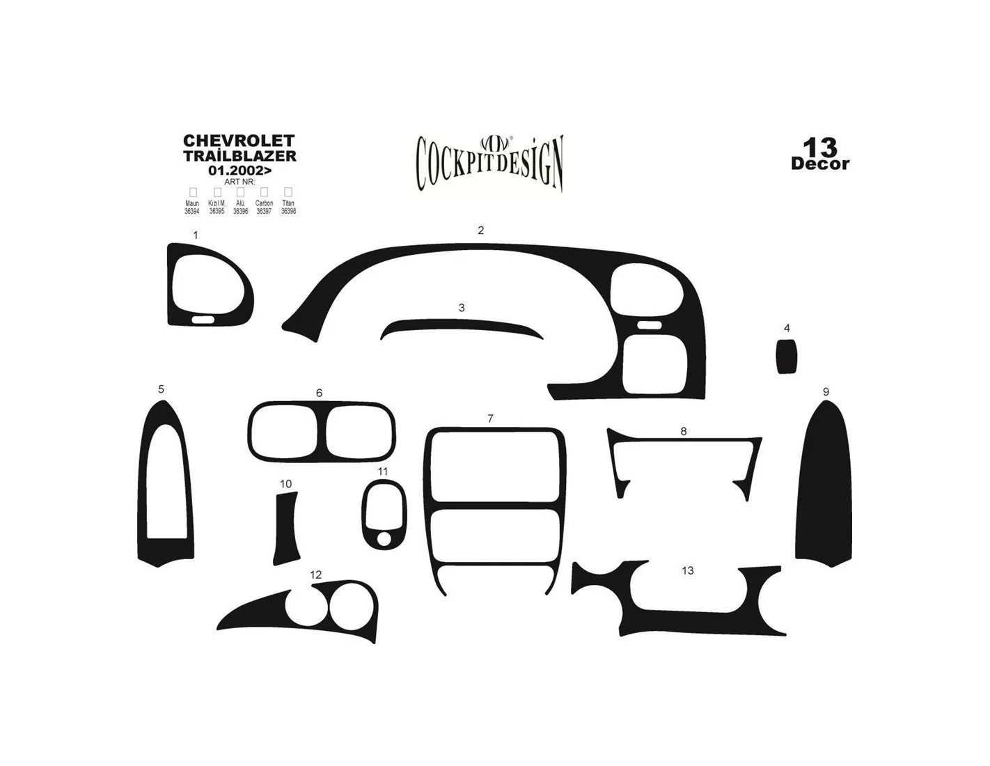 Chevrolet Trailblazer 01.2002 Kit Rivestimento Cruscotto all'interno del veicolo Cruscotti personalizzati 13-Decori