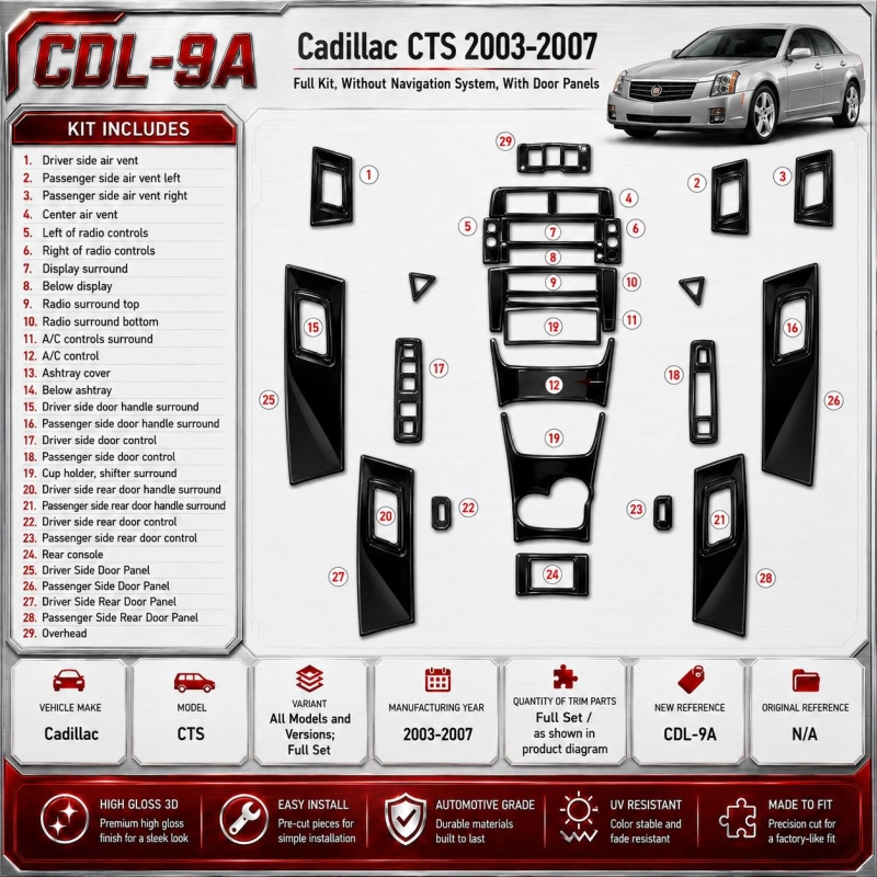 Cadillac CTS 2003-2007 set completo kit rivestimento cruscotto e interni 3D