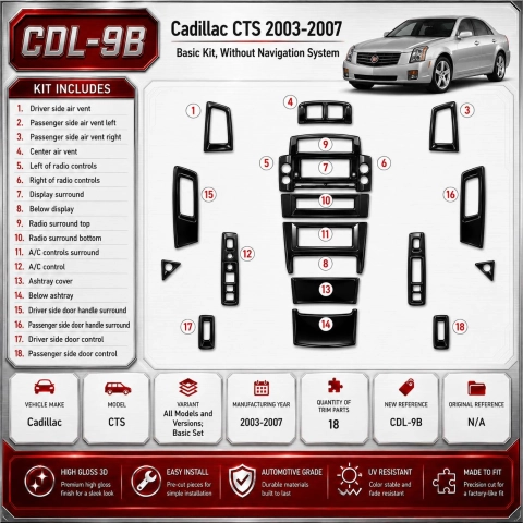 Cadillac CTS 2003-2007 set base kit cruscotto 3D, 18 pezzi 2