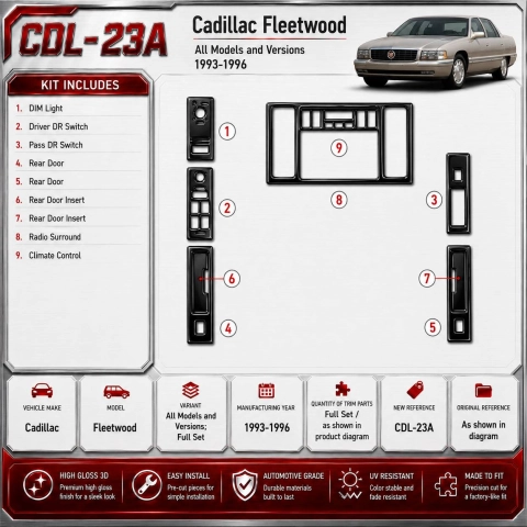 Cadillac Fleetwood 1993-1996 set completo kit rivestimento cruscotto e interni 3D