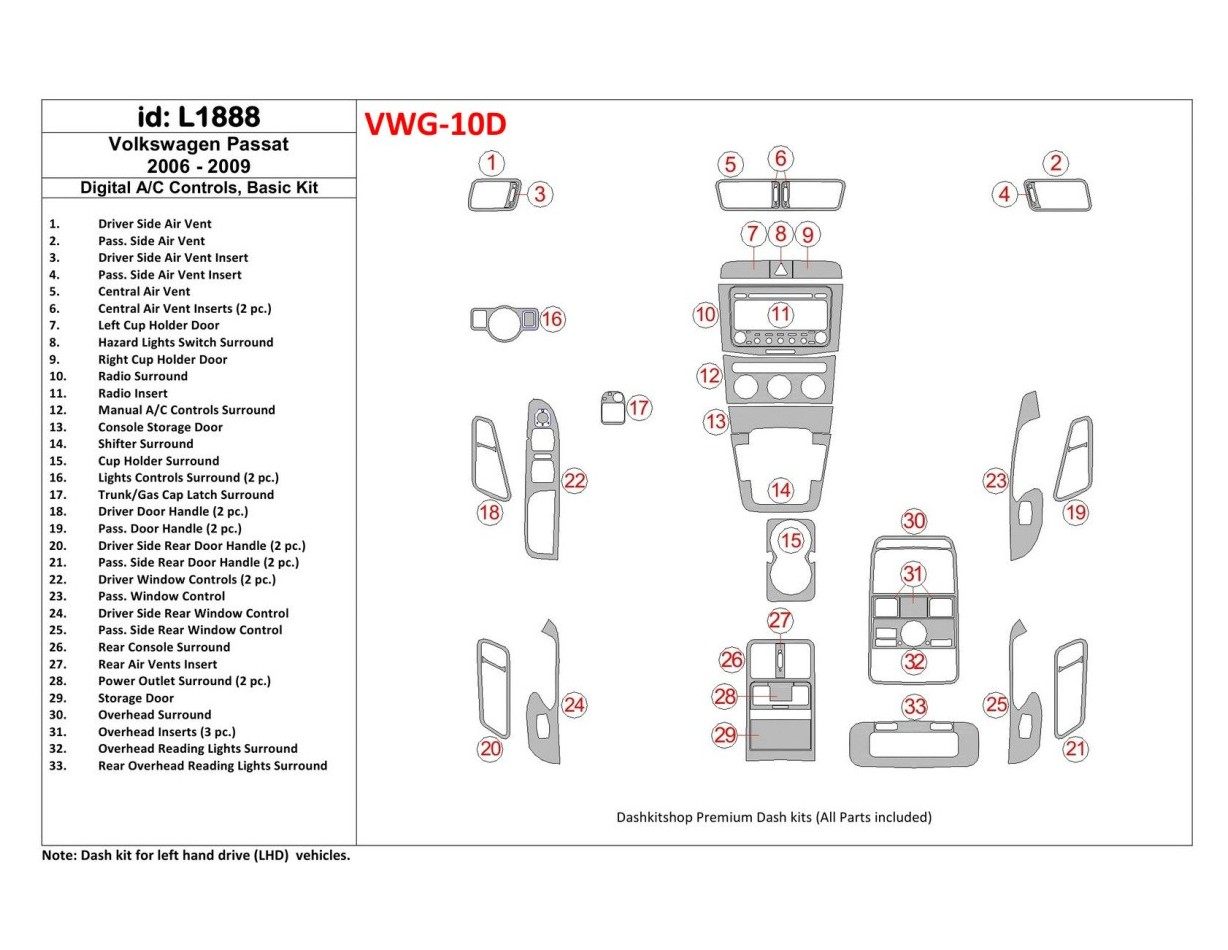 Volkswagen Passat 2006-2009 Automatic AC, Basic Set Cruscotto BD Rivestimenti interni Volkswagen Passat 2006-2009 Automatic AC, Basic Set Cruscotto BD Rivestimenti interni