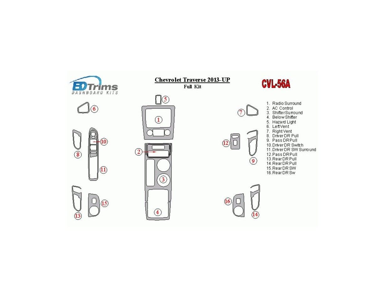 Chevrolet Traverse 2013-UP Full Set Cruscotto BD Rivestimenti interni