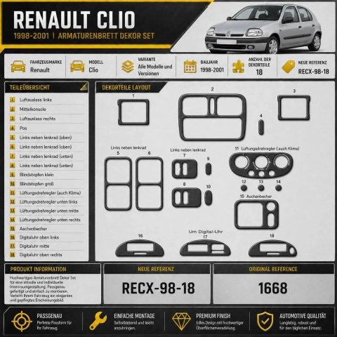 Renault Clio 1998-2001 kit cruscotto 3D, 18 pezzi 2